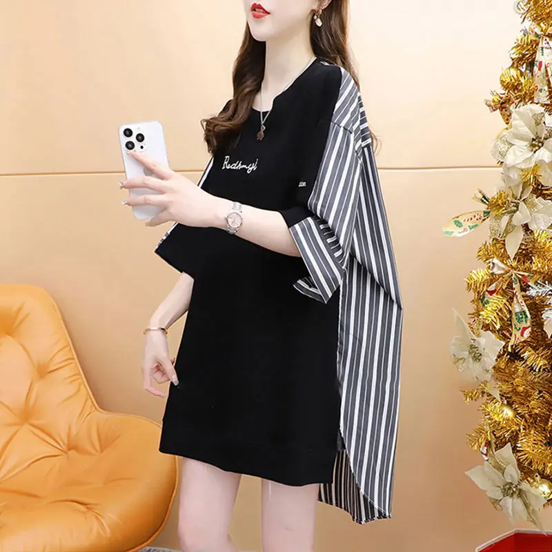 Женская футболка средней длины Элегантный Повседневный пуловер в полоску с