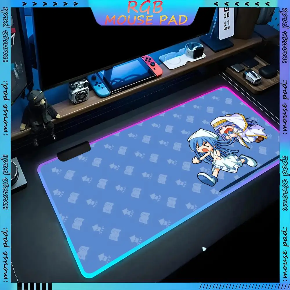 Ika Musume Mouse Pad RGB Pc Accessories LED Game Desk Mat E-sport Table Protector Neon Keyboard Backlit Carpet Rug Give gif