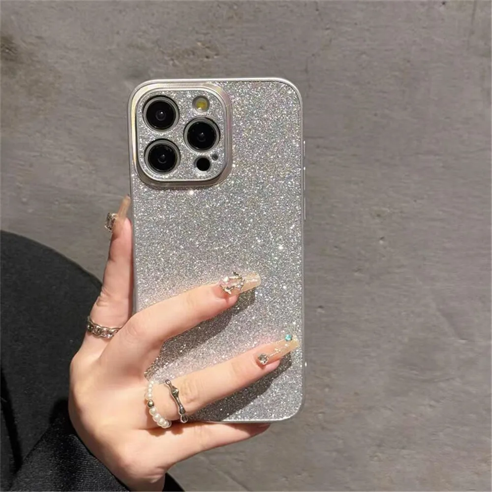 Metal Camera Frame Bling Shining Glitter Cases For iPhone 16 15 14 Plus 13 12 Pro Max Starry Sky Bumper Glass Lens Protect Cover