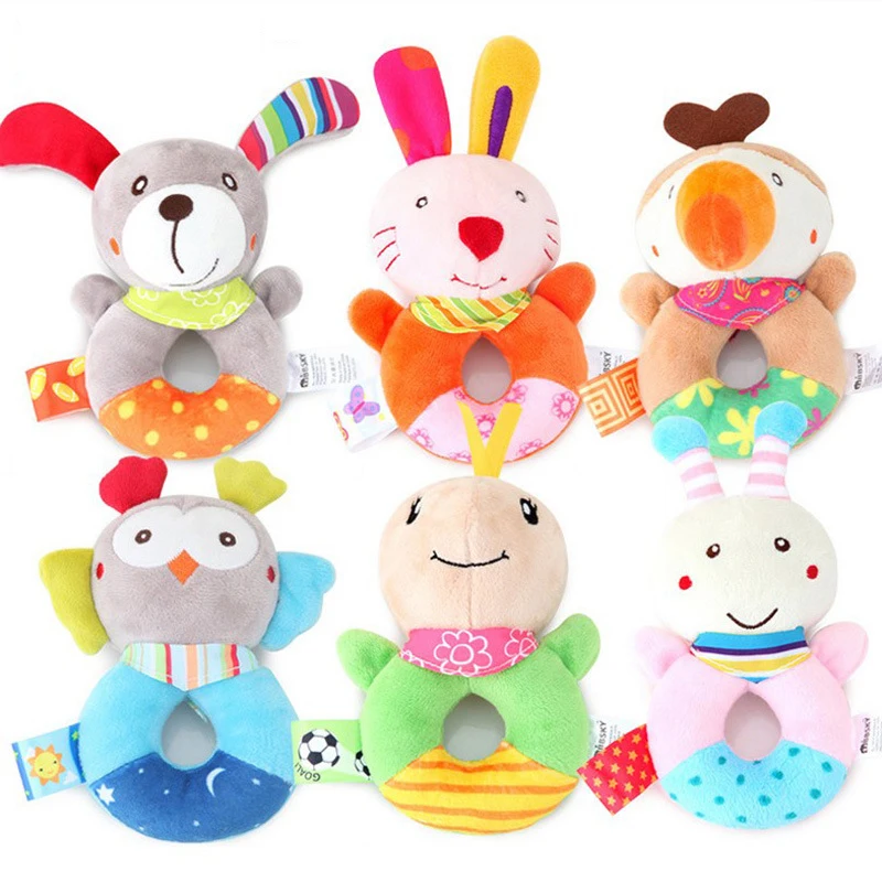 

Newborn Baby Rattles Cute Cartoon Animals Dog Owl Rabbit Plush Bell Toy for Infants Boys Girls Grab Ability Training
