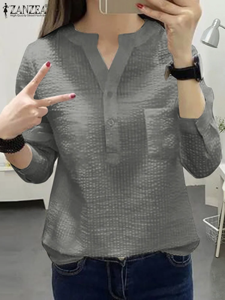 

Блузка ZANZEA женская оверсайз с принтом в полоску, Модный пуловер с длинным рукавом и V-образным вырезом в богемном стиле, повседневный топ для...
