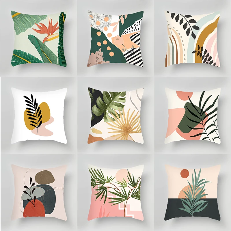 

Nordic Geometric Abstract Plant Pattern Sofa Cushion Cases 45*45cm Decorative Polyester Pillowcase for Car Throw Pillows Cover