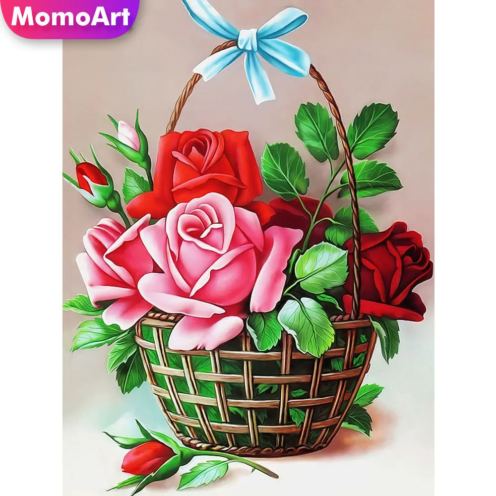 

MomoArt Алмазная мозаика цветочная корзина кустарный Алмазная вышивка розы картина стразами Алмазная живопись Новое поступление рукоделие вы...