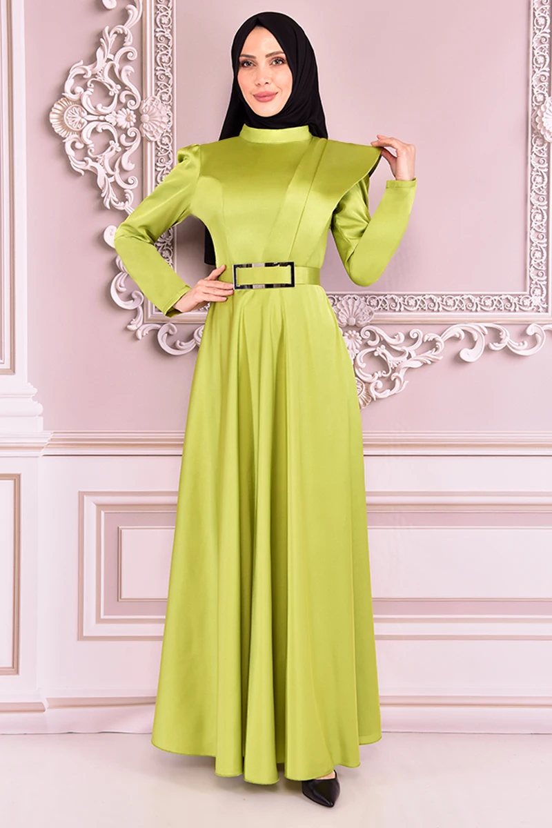 

Belt Satin Dress Peanut Yesil NEV14862