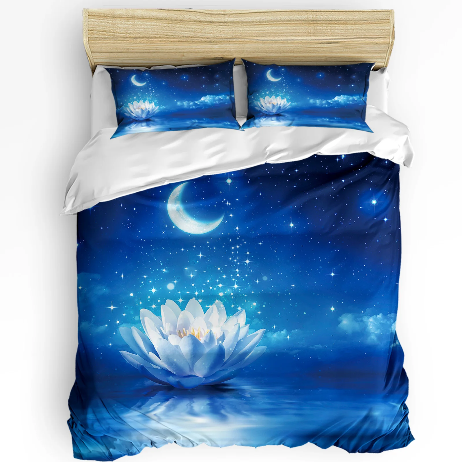 Синий лунный свет лотос луна пододеяльник с наволочкой одеяло на заказ комплект