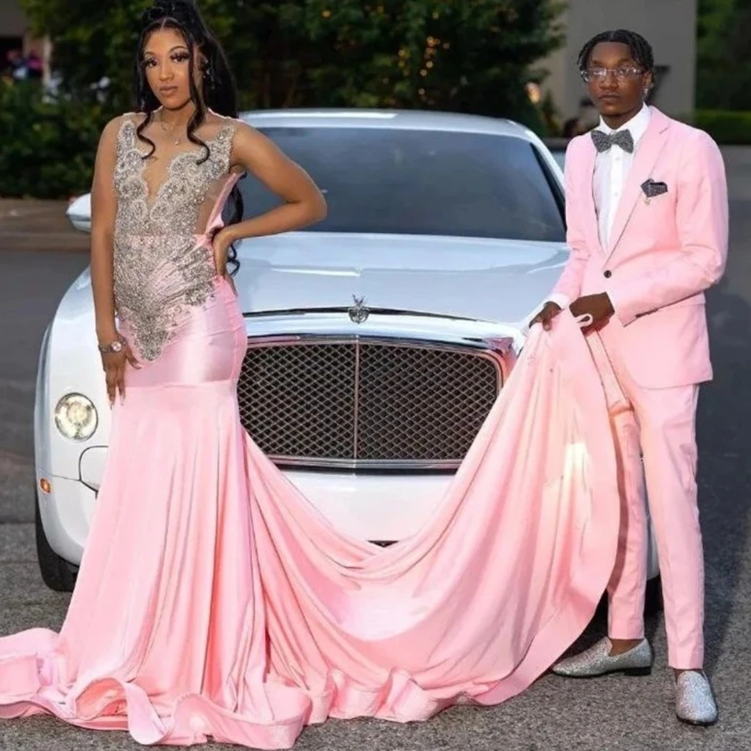 EVLAST Длинное платье для выпускного вечера розового цвета с круглым вырезом и