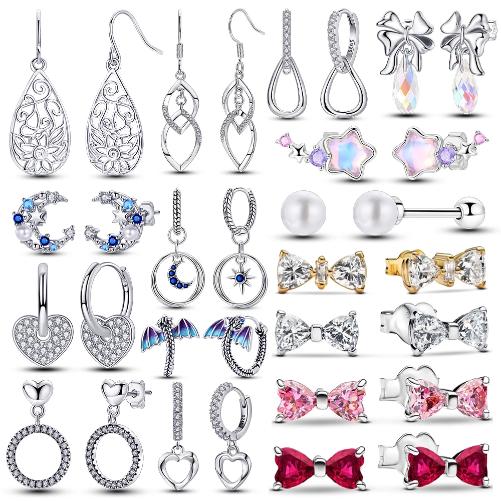 Серьги-гвоздики из стерлингового серебра 925 пробы со сверкающим бантом ...