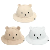 kids boy girl outdoor solid color cute bear ear newborn panama cap baby bucket hat spring summer