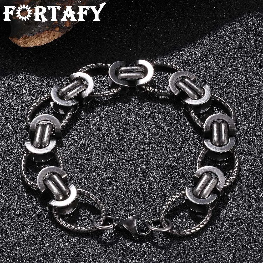 

FORTAFY Stainless Steel Link Chain Bracelet Men Width Vintage Bangle Punk Male Wrist Jewelry Birthday Christmas Gift FRGS0120