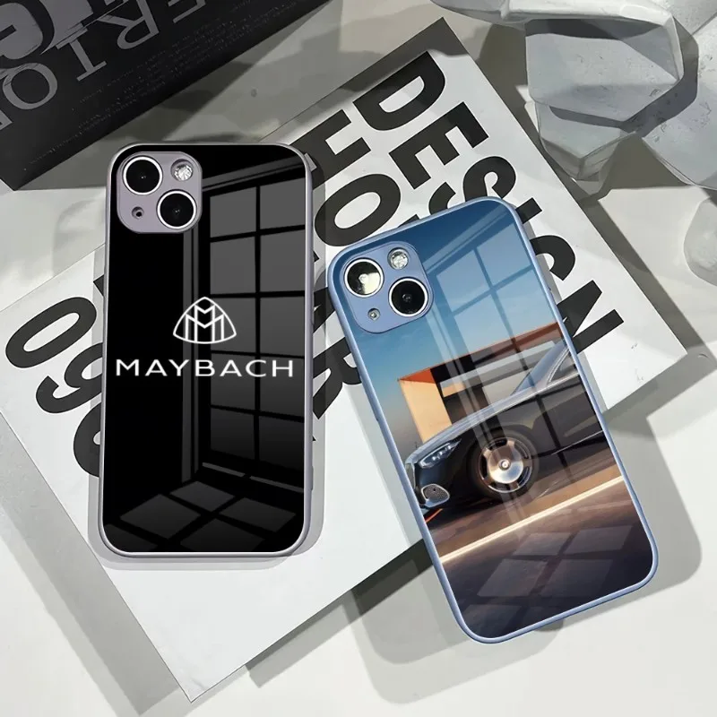 

Модный чехол Maybach для телефона в спортивном автомобиле для IPhone 14Pro 13 11 12 XR XS MAX 7/8 X Plus, 13 цветов, закаленное стекло, крутая пара