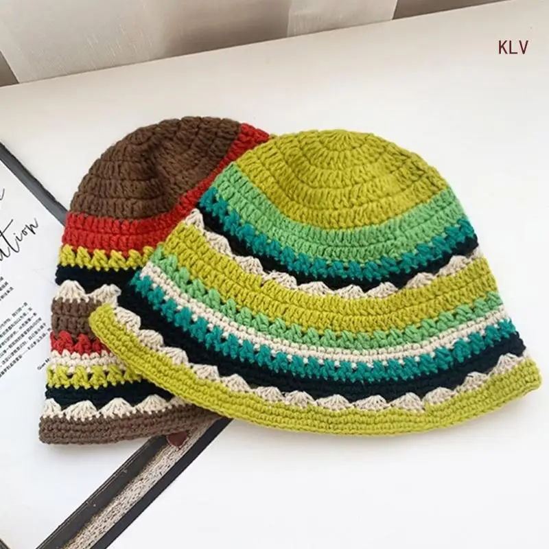 

Knit Bucket Hat for Woman Breathable Multiple Color Weaving Wide Brim Bucket Hat Adult Teens Summer Fisherman Cap