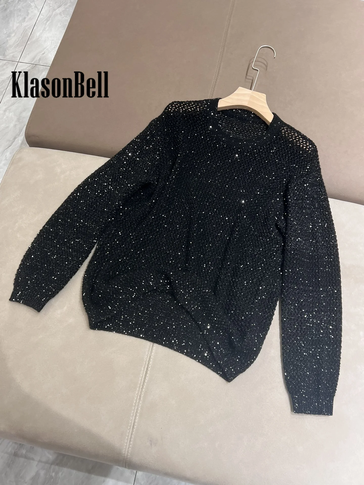 11 25 KlasonBell модный кашемировый шерстяной трикотаж с блестками топ вырезами