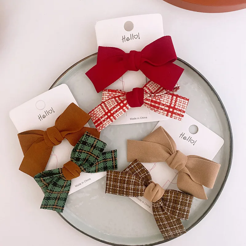 

2023 New Bows Hair Pin for Girls Sweet Plaid Ponytail Hair Clip Korean Fabric Baby Hair Accessories Hairwear 2pcs/set