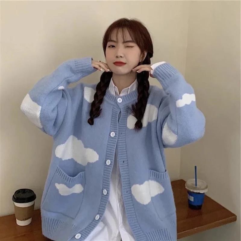

Autumn and Winter Sweater New Korean Version Sweet Knitted Cardigan Casual Loose Round Neck Coat