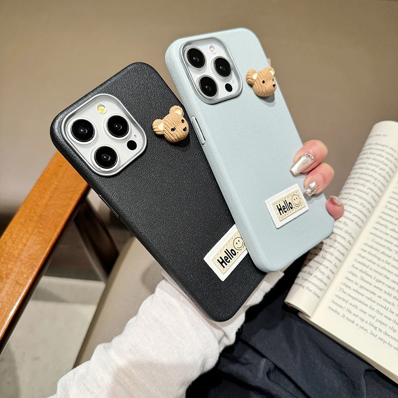Силиконовый чехол для телефона с милым 3D медведем и узором личи iPhone 15 16 11 12 13 14 Pro Max