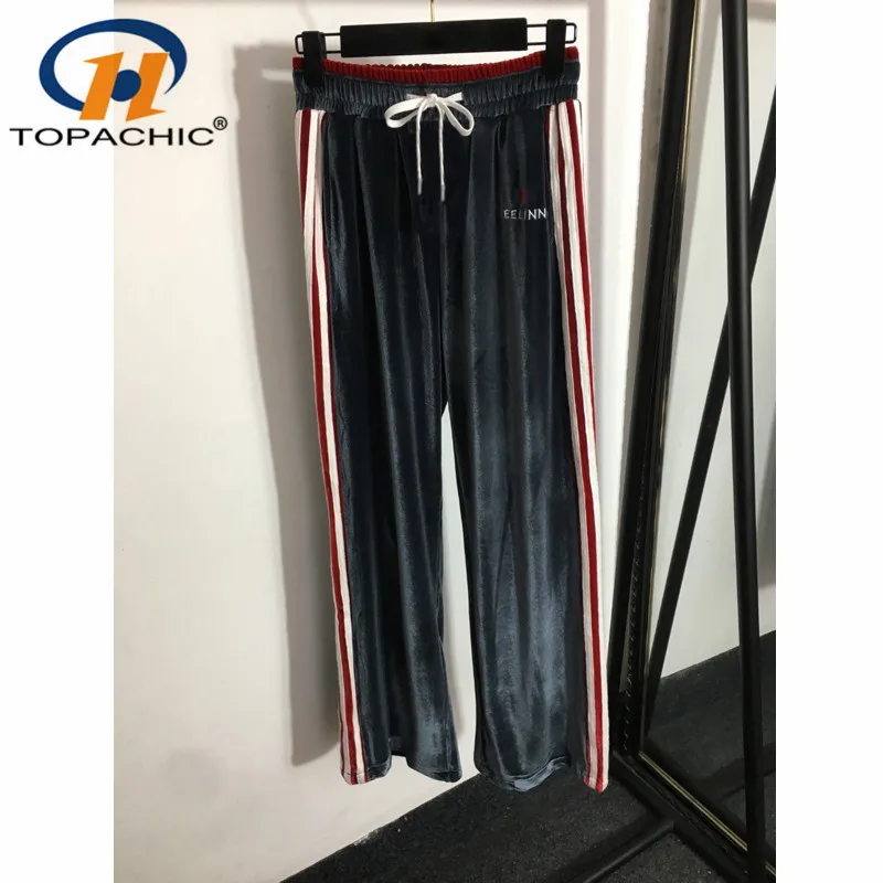 

Женские бархатные брюки на шнуровке, широкие брюки с вышивкой в виде букв, в полоску, с поясом на резинке, 10,26