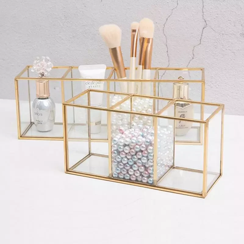 

Transparent Glass Makeup Brush Storage Box Luxury Cosmetics Storage Box Container Ring Pencil Lipstick Holder