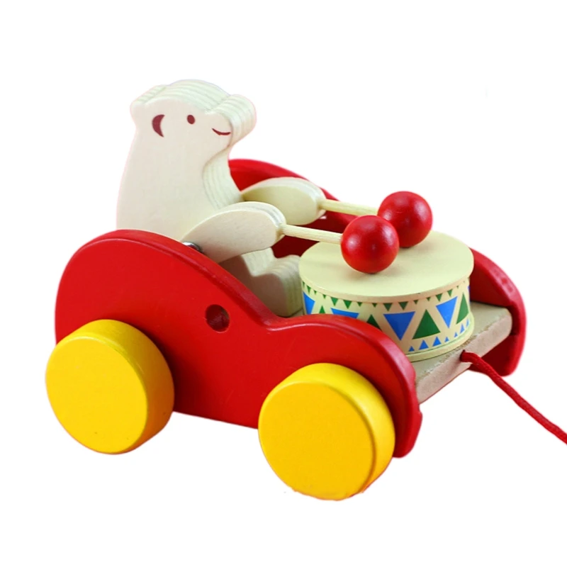 

Mini Play Vehicle Pull Car Toy Wooden Push & Go Animal Cars w/ Gear Running Anti-Collision Toddler Interactive Toy Gift