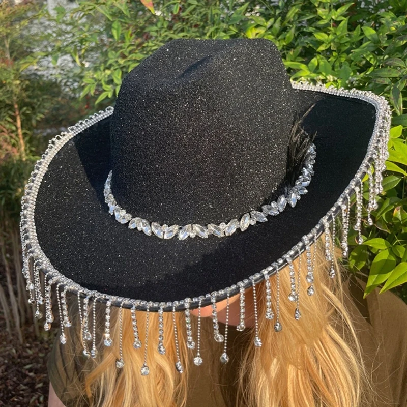 

Stunning Cowboy Hat Western Cowgirl Hat for Women Girl Photo Props Shimmering Tassels for Night Club Bar Dancing