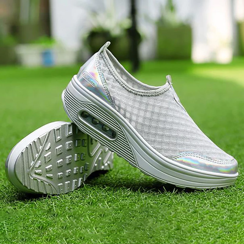 

Лоферы женские сетчатые легкие, дышащие удобные повседневные туфли на воздушной подушке, спортивная обувь на платформе, Новинка