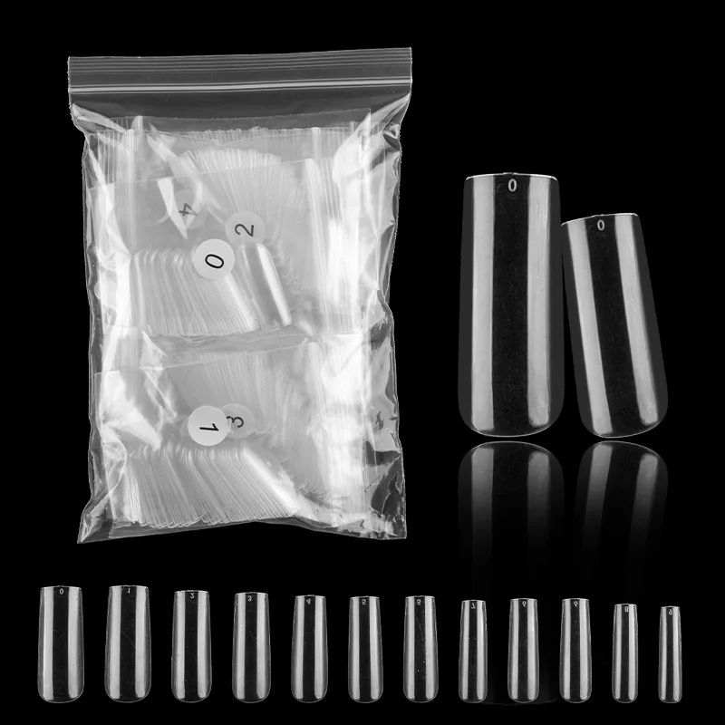 

600 шт. Новые прозрачные длинные накладные ногти в гробе, полное покрытие, квадратные накладные ногти балерины, носимые ногти для самостоятельного нанесения, белый/натуральный