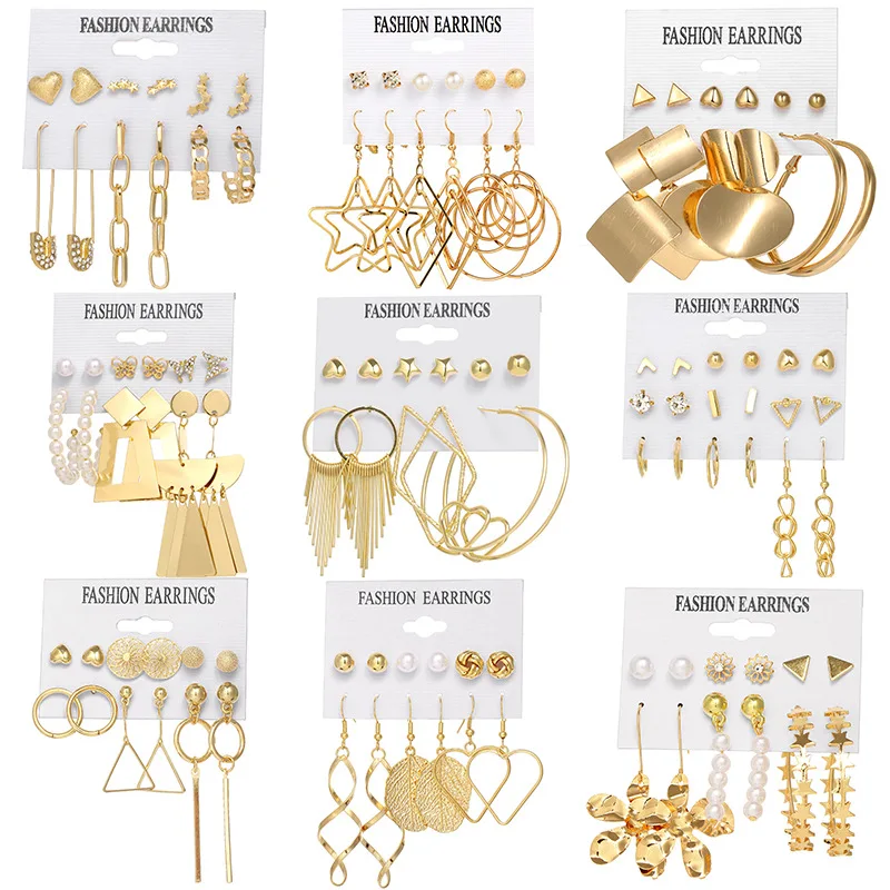 

6 Pairs Heart Butterfly Drop Earrings Set Big Circle Piercings Earrings Jewelry for Women Imitation Pearl Hoop Cute Ear Buckle