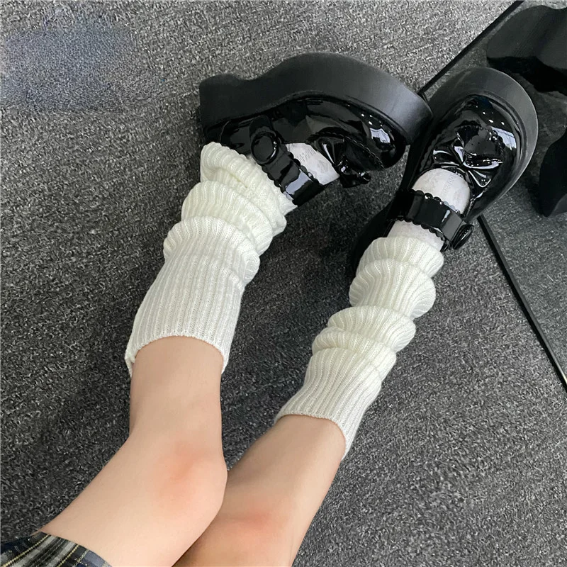 

Lolita Long Socks Women Leg Warmers Knitted Warm Foot Cover White Arm Warmer Ladies Autumn Winter Crochet Socks Boot Cuffs