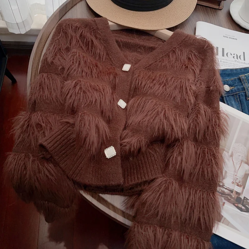 Уникальная белая женская одежда куртка с v-образным вырезом вязаный свитер