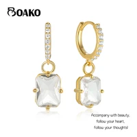 boako s925 silver white geometric square zircon piercing hoop earrings for women girl huggie earring pendientes jewelry aretes