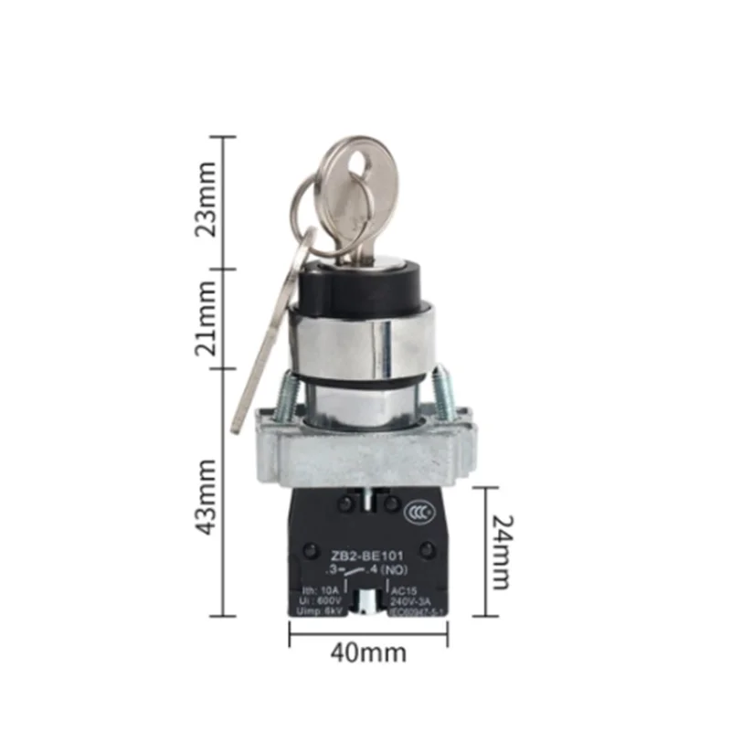 

1PC XB2BG41C Key Rotary Select Selector Switch 1NO 2 Positions Maintained Self Locked Key Out at Left Right 22mm Mounting Hole