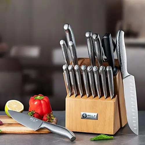 

Набор ножей, набор из 18 ножей для кухни с блоком и точилкой, набор ножей из нержавеющей стали с ножом, 6 ножей для стейка, Ki