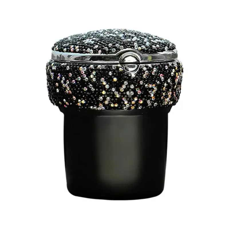 

Ashtray Car Cup Holder Car Ashtray Women Rhinestones Automobile Ashtray With Ceramic Liner Blue LED Lights Suitable For Office