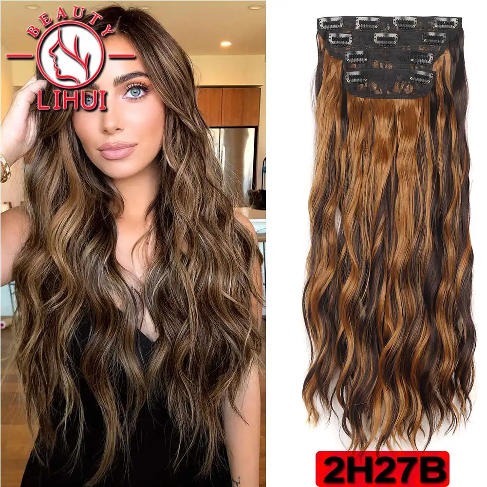 

Lihui Synthetic Long Wavy Hair Extensions Natural Black Clip In Hair Extensions 4pcs/Set 20" Ombre Honey Blonde Thick Hairpieces