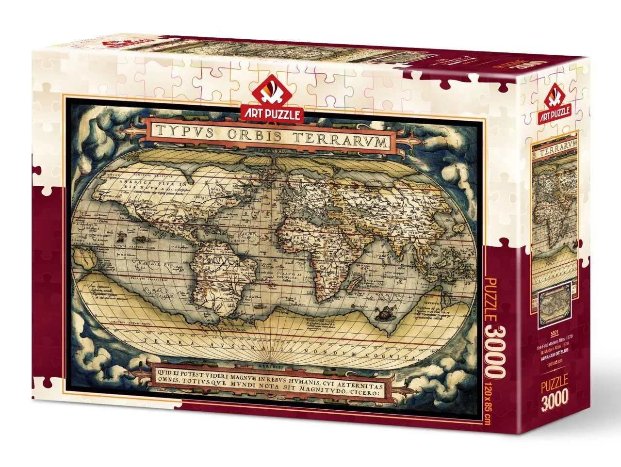 

The first Modern Atlas (1570) 3000 Piece jigsaw puzzle, 120x85 cm, 37x27x8.5 cm, 1900G. Recommended age group: 15 years