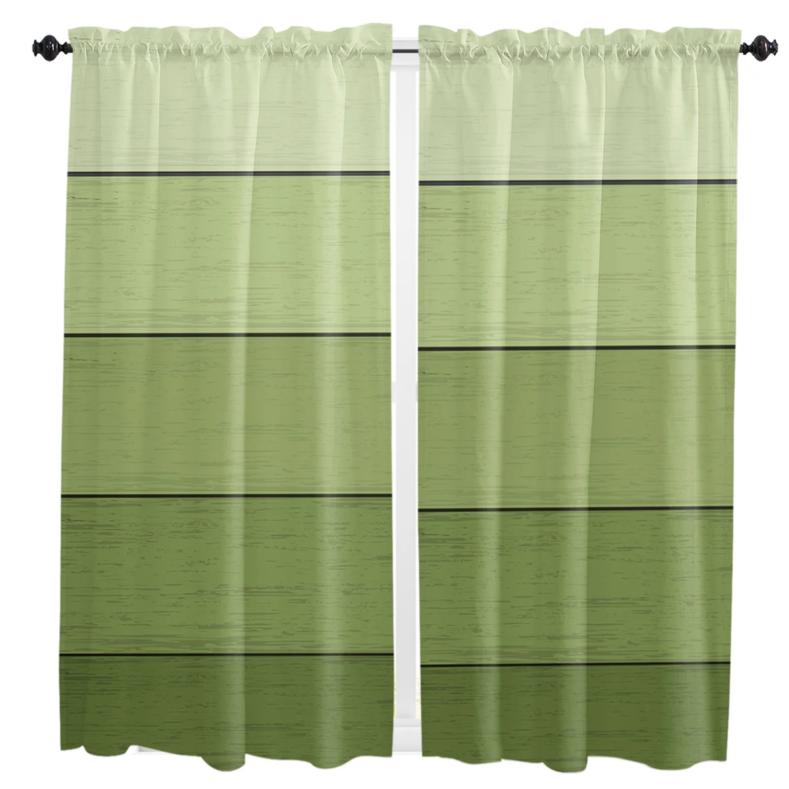 

Wood Grain Green Gradient Small Curtain Rod Pocket Short Curtains Half Drapes Partition Cabinet Door Window Curtains Home Decor