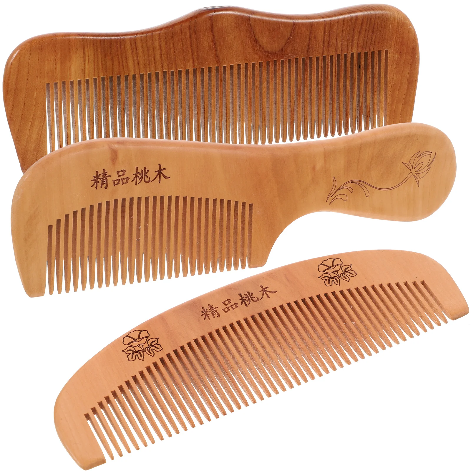 

Comb Wood Wooden Hair Tooth Wide Peach Natural Combs Anti Static Pocket Detangling Men Sandalwood Handle Carved Dressy Fine