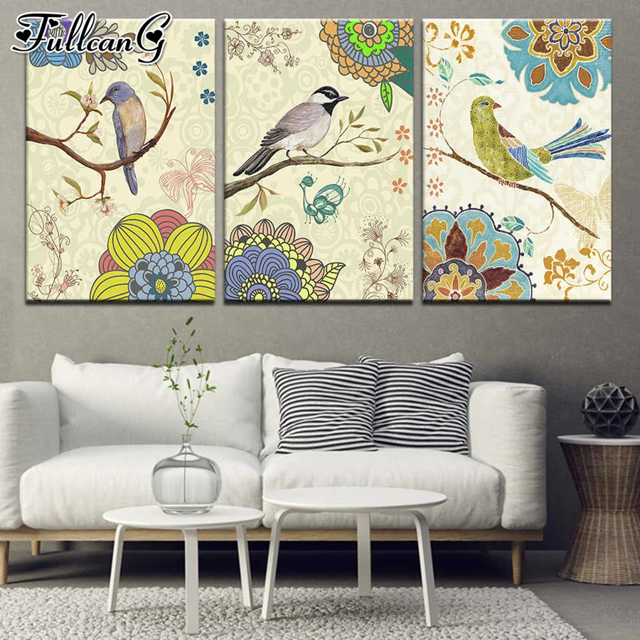 

Триптих FULLCANG с голубым павлином, алмазная живопись, животное, птица, мозаика, вышивка белым цветком, наборы для вышивки крестиком ручной работы FG0959