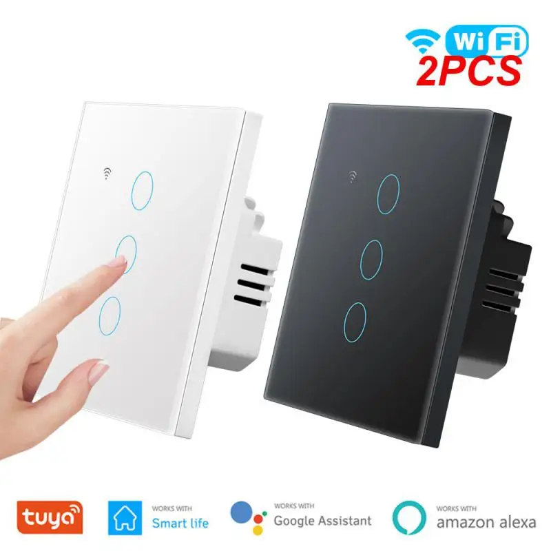 

Tuya WiFi Smart Switch EU/US 1/2/3/4 Gang Wall Lights Switches Touch/Voice/APP Remote Control Compatible With Alexa Google Home