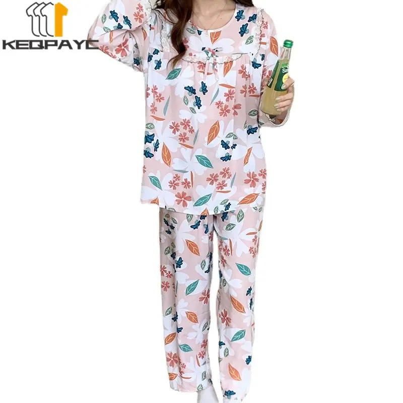 Women's Pajamas New 2023 Spring Autumn Long Sleeve O-neck Thin Sleepwear Pyjamas Women Cartoon Casual Nightwear Clothing Sets
