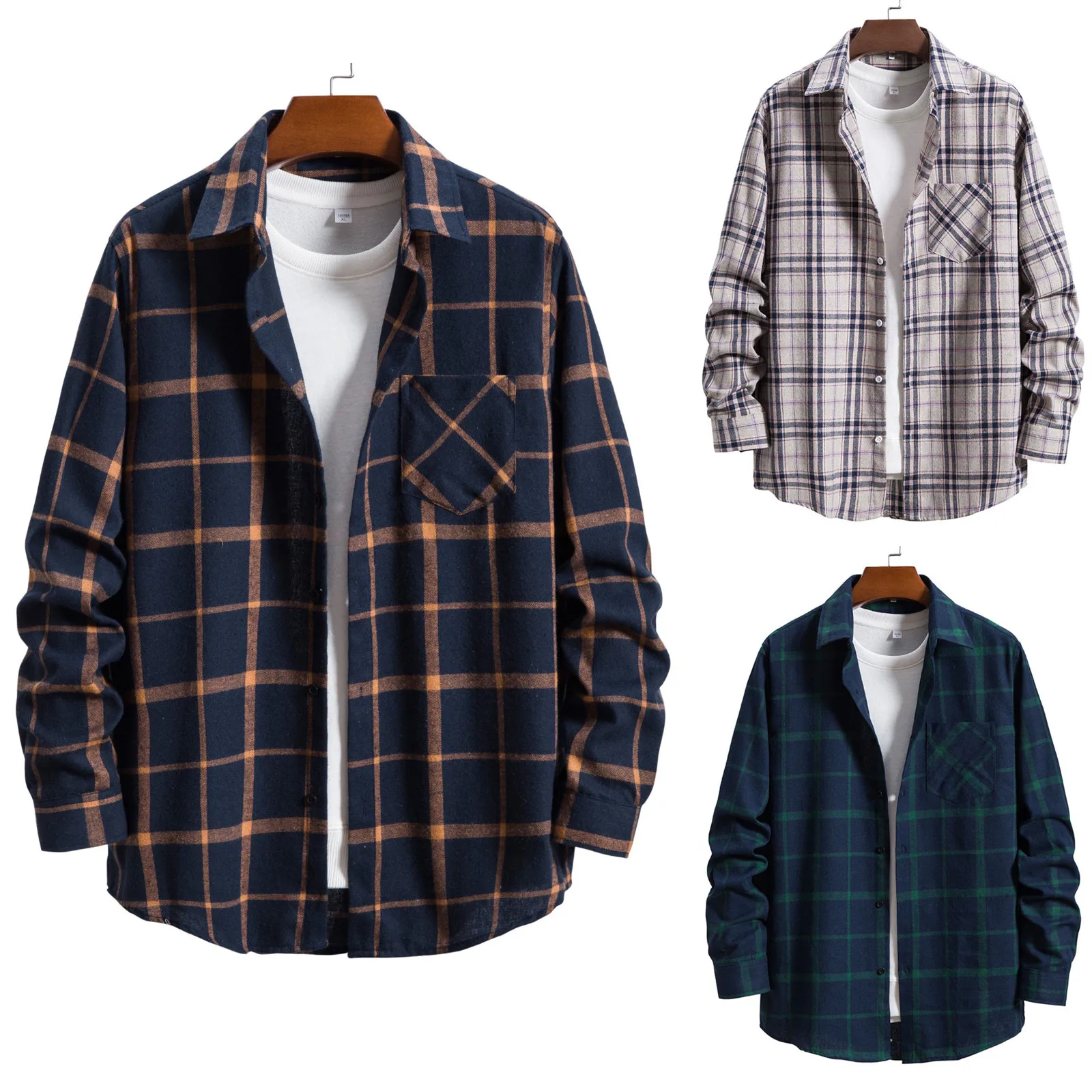 

Men's Plaid Printed Shirt Casual Long Sleeve Loose Single Breasted Turn-Down Collar Button Cotton Autumn Summer Shirt Clothing #