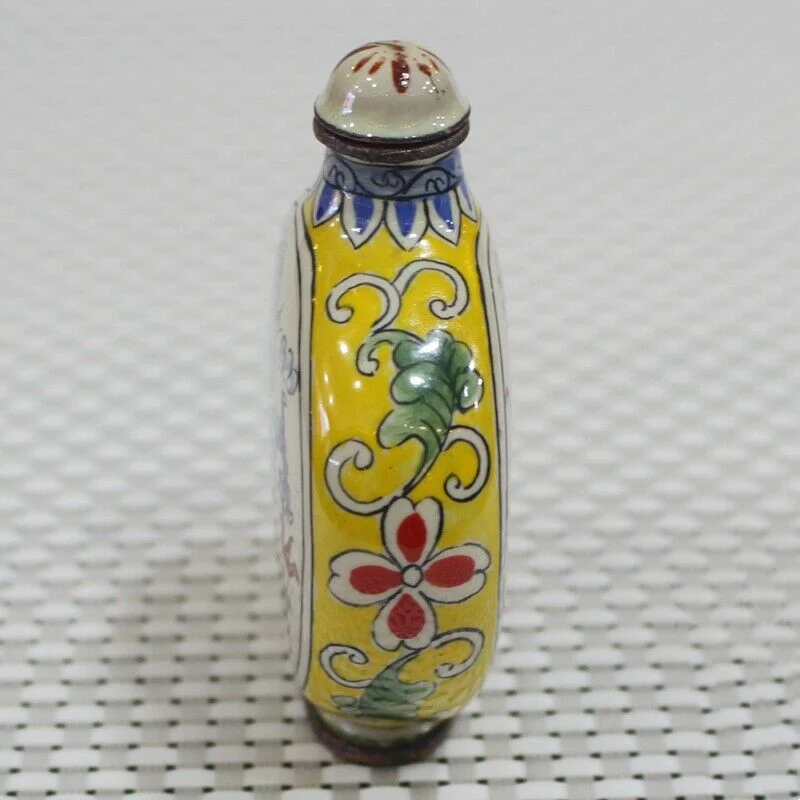 Китайская старинная разноцветная эмалированная бутылка для табака дракона с
