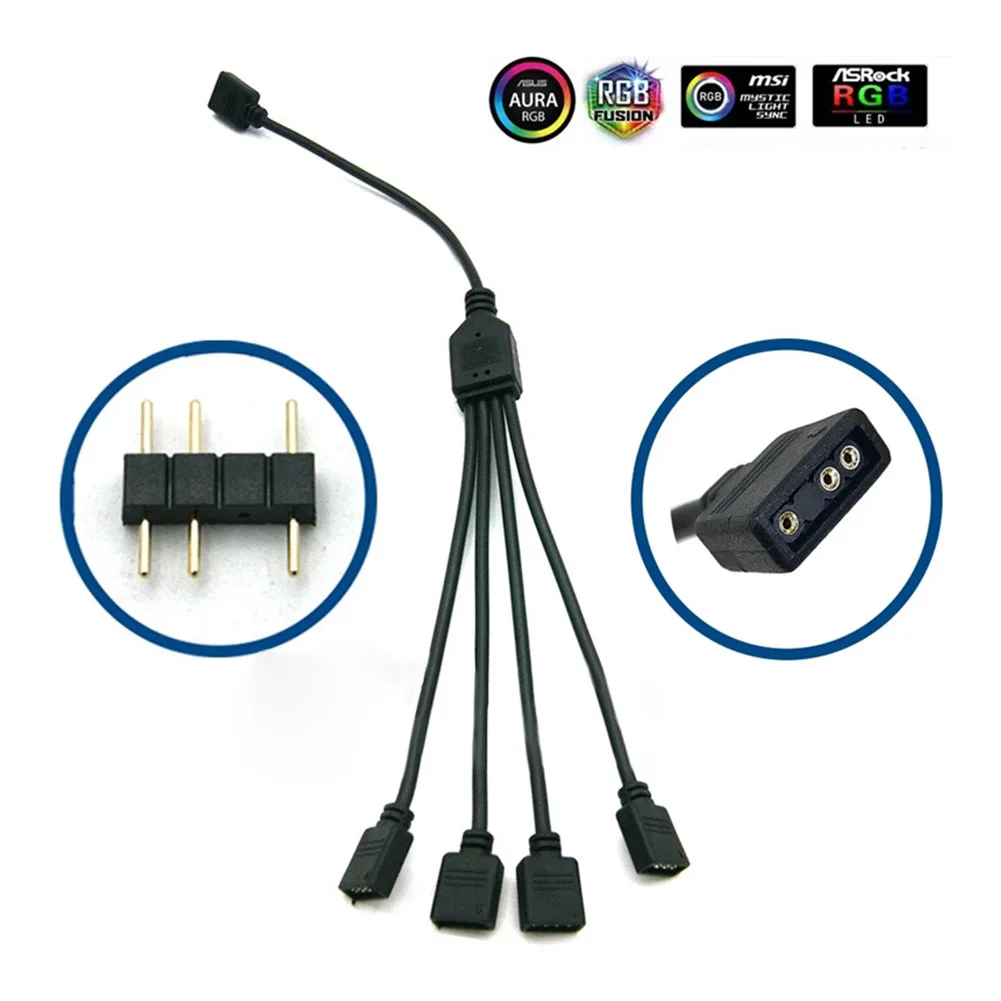 RGB LED Splitter Cable with Plug-in Function Computer Motherboard Extension Cord for MSI ASUS ASRock LED