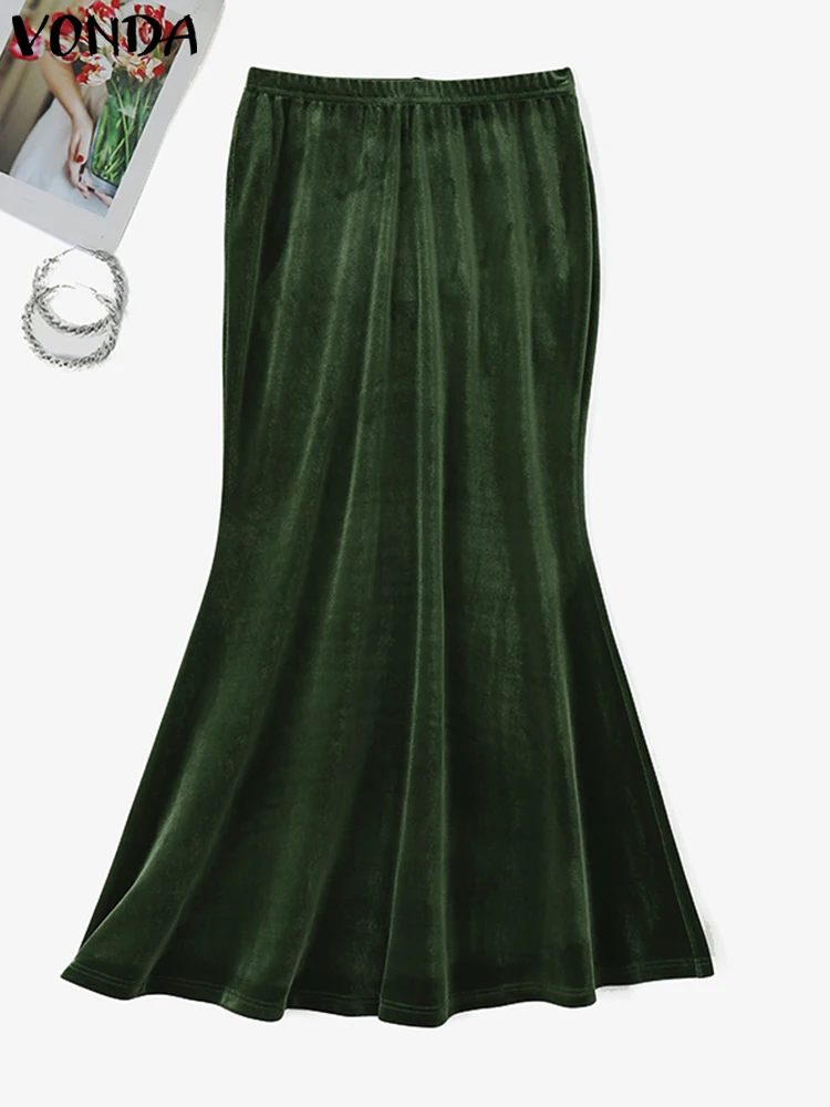 Плюс размер VONDA модная однотонная юбка с высокой талией осень 2024 женские