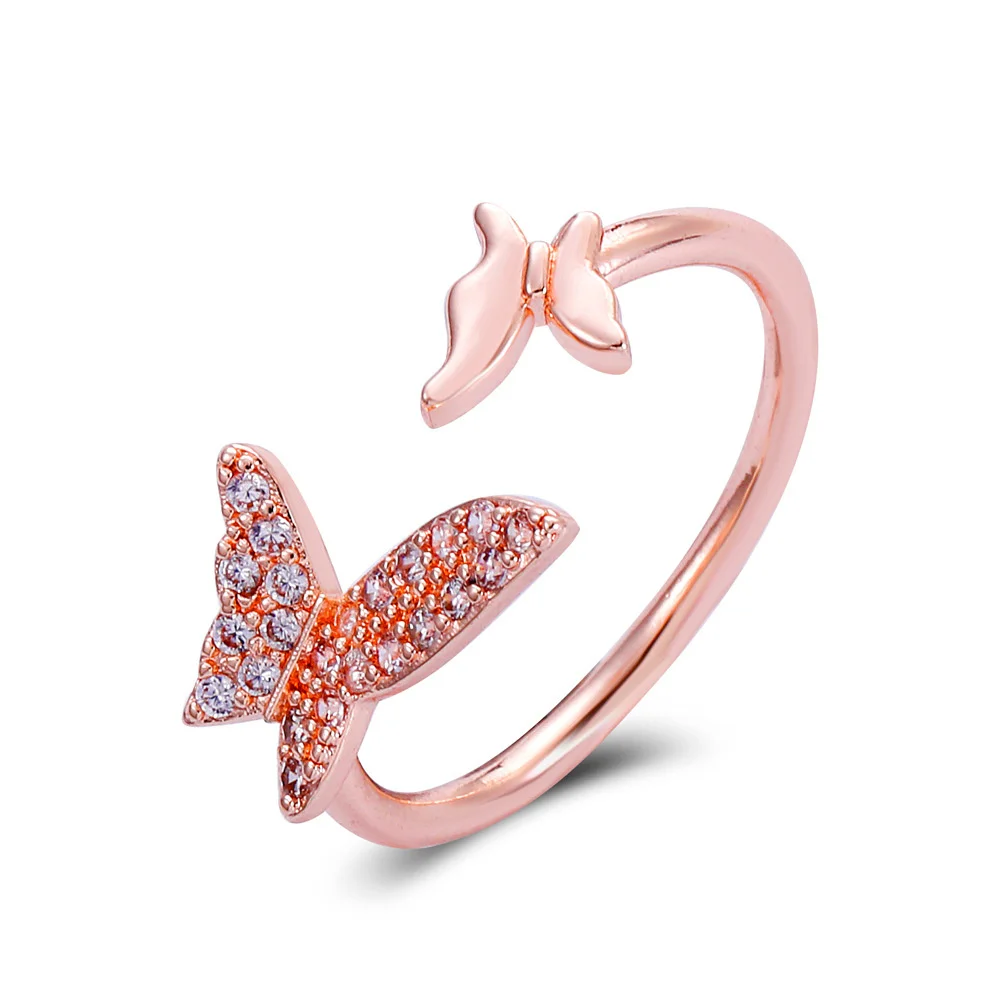 

Fashion Butterfly Zircon Ring for Women Dainty Insect Charm Adjustable Opening Copper Rings Friendship Gifts Party Jewelry 2023