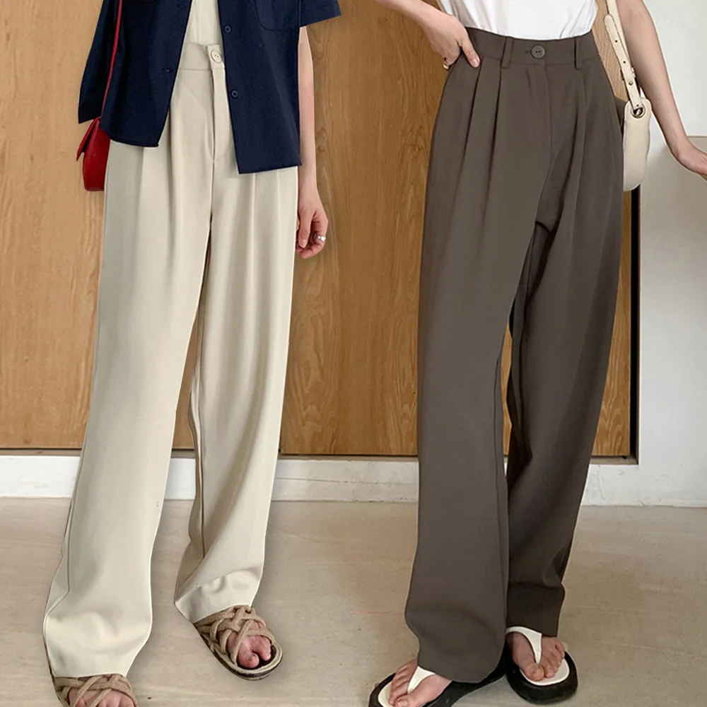 

2023 New Csaual Trousers Suit Pants for Women Female Pants Egelatn High Waist Women Fall Straight Pants Office Button Loose