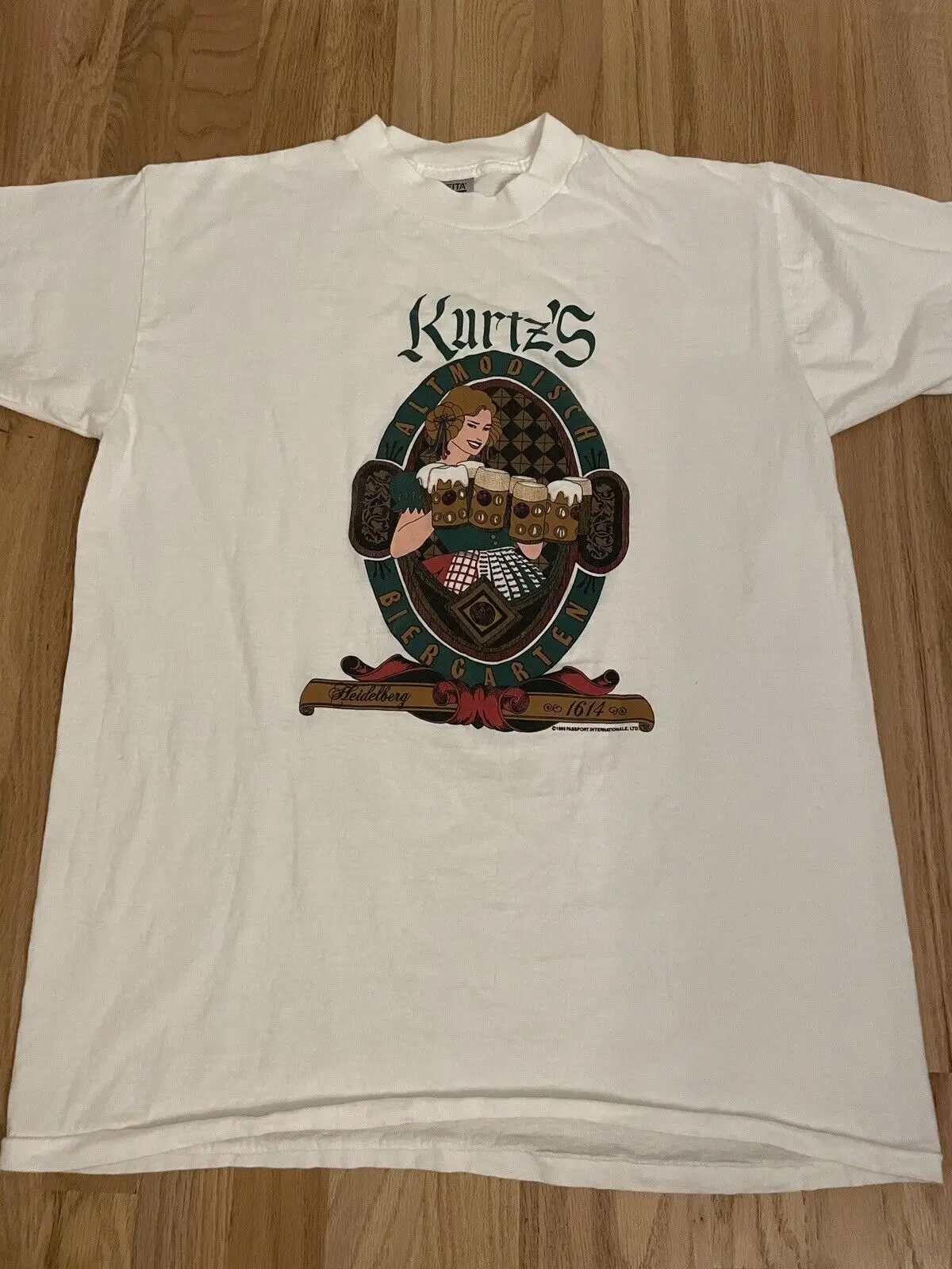 Винтажная 1989 футболка с рисунком пива Heidelberg Kurtz