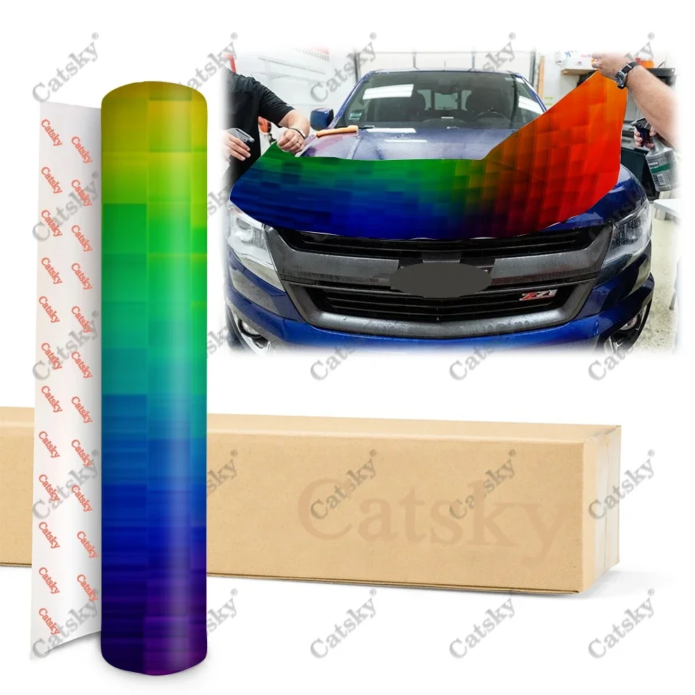 Радужный Рифленый Дизайн наклейки виниловая пленка на крышку двигателя защитная