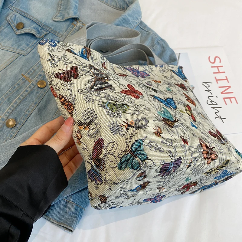 Женская сумка-тоут в стиле ретро вместительная сумочка с принтом бабочки сумка