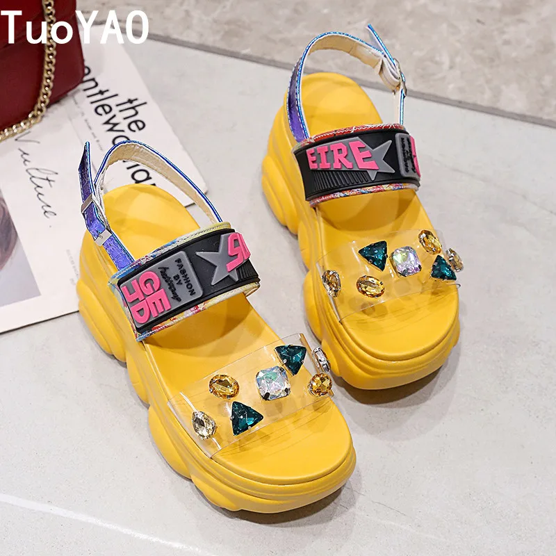 

Summer Women Platform Sandals 2022 Designers Chunky Wedges Shoes Diamond Beach Slippers Woman High Gladiator Sport Sandalias New