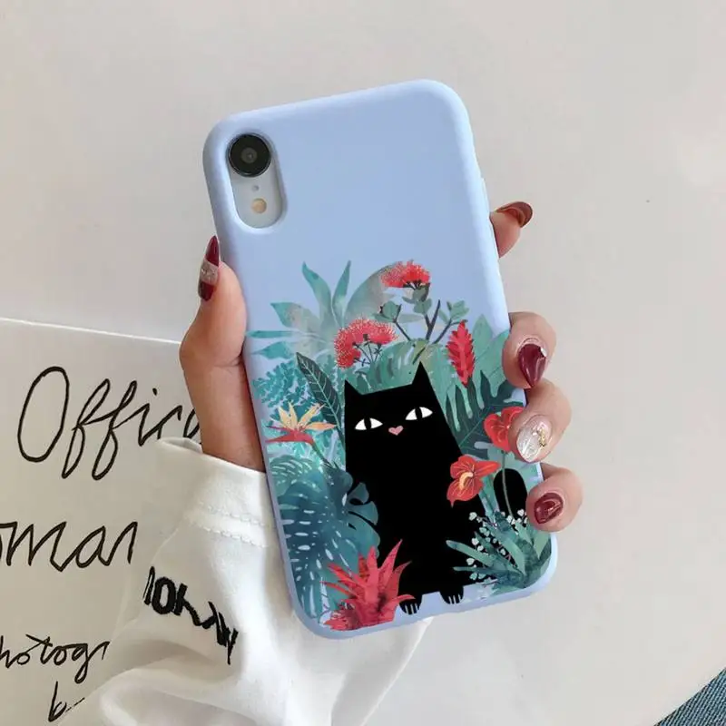 

Cute black cat Phone Case for iPhone 11 12 13 Mini Pro Xs Max 8 7 6 6S Plus X XR Solid Candy Color Case